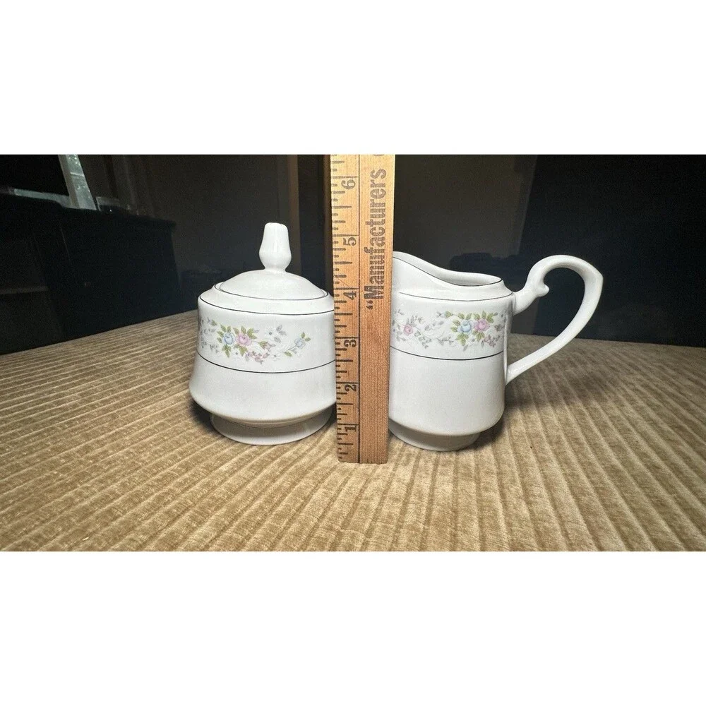 Cannes by Royal Majestic Pink Blue White Floral Sprays Creamer and Sugar Bowl